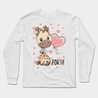 Сute cartoon giraffe with balloon & hearts love you Long Sleeve T-Shirt